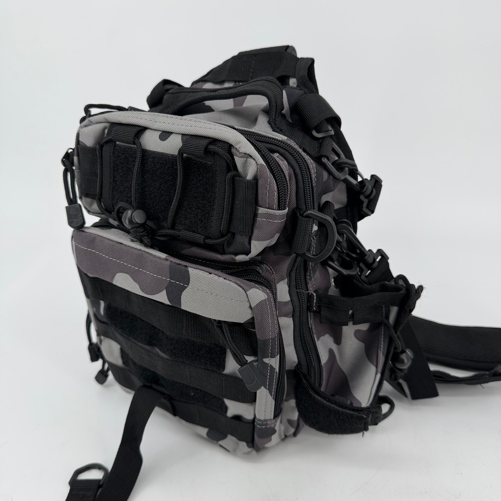 Tactical Shoulder Sling Bag Grey Camo MOLLE Military Style Utility Backpack